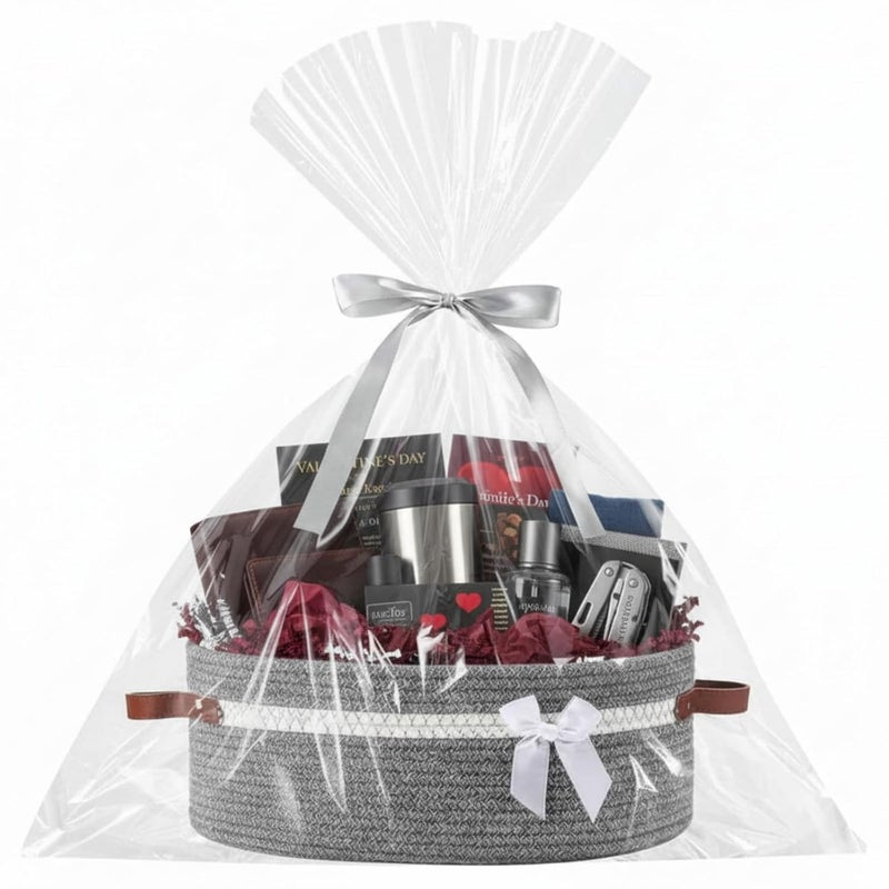 Colingmill Valentine's Day Baskets for Gifts Empty Set Large Gift Baskets Empty with Handles and Wrapping Set Storage 14"x 10"x 5.5" Decorative Chest Box for Presents Wedding Baby Shower(Gray) - Image 1